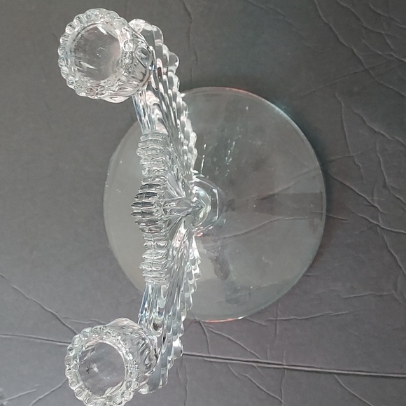 Retro Taper Twin Candleholder Molded Clear Glass has some weight to it.6inHx7inW - Picture 1 of 9